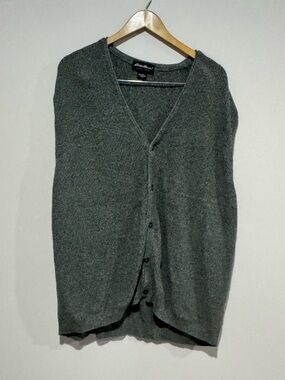 Eddie Bauer men's gray solid knit cotton button front V-neck sweater vest XXXL